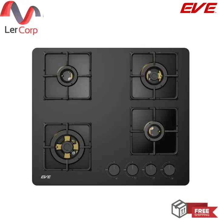 (Eve) 4-Burner Built-in Gas Cooktop Tempered Glass Base HB60-4BBTA/BG
