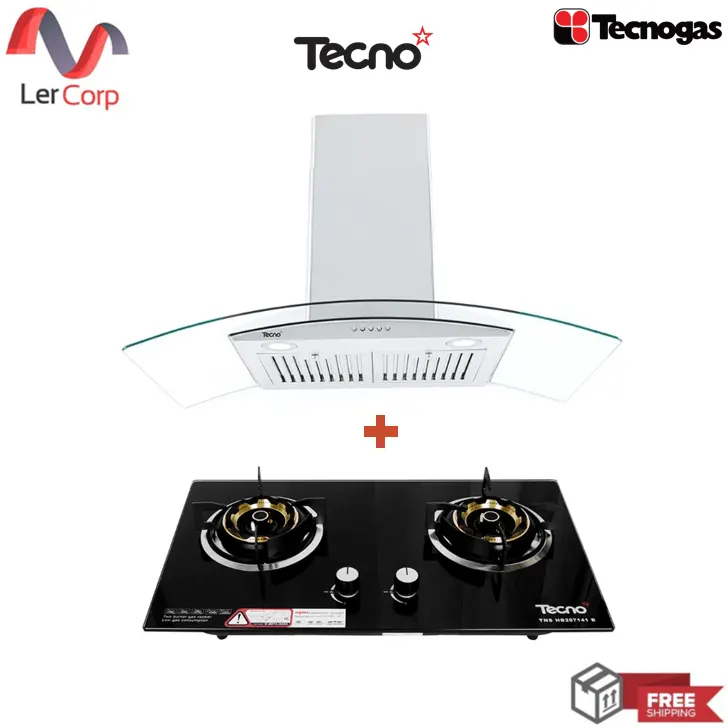 (Tecno) TECNOSTAR HD 3590 GB Range Hood + 2-Burner Built-in Gas Stove HB 207141 B