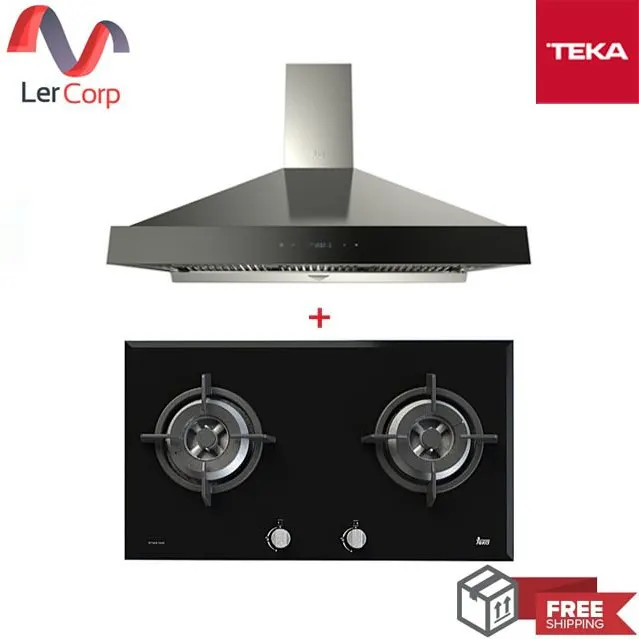 (TEKA) Wall-Mounted Pyramid Range Hood DBW 90 + Gas Cooktop GT LUX 78 2G AI AL 2TR