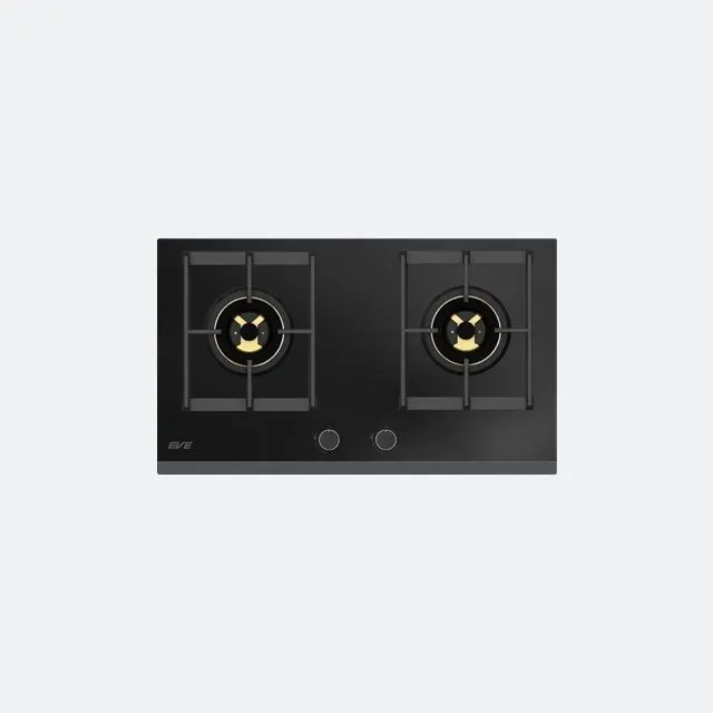 2-Burner Built-in Gas Stove with Black Glass Base HB76-BLACKFOREST/BG with Free Large Deep Wok Support
