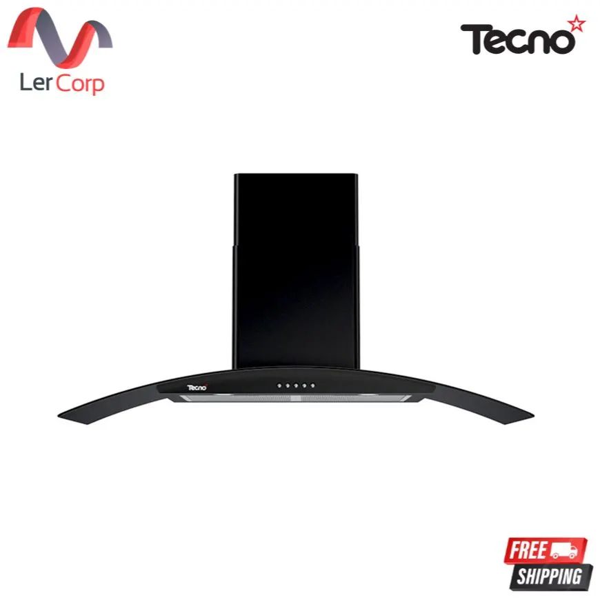 (Tecno) Wall-Mounted Curved Range Hood 90 cm Model TNS HD 90 GB Black with LED Light