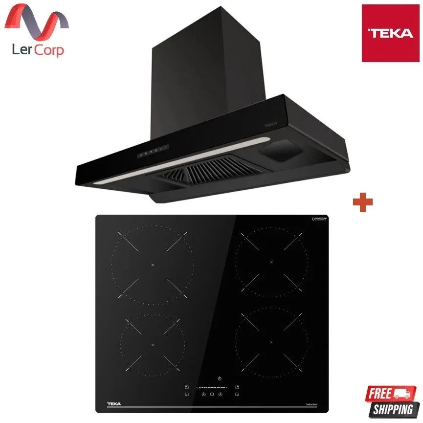 (Teka) 90 cm Range Hood Model DLH 9158 T + 4-Burner Induction Cooktop Model IBC 64110 SSM BK