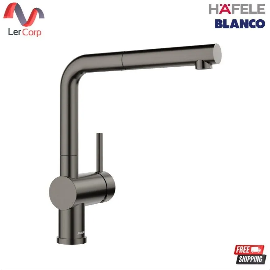 (Hafele) BLANCO LINUS-S Kitchen Sink Faucet, High Spout, Pull-Out Spray Head, Satin Dark Steel, Model 565.68.855