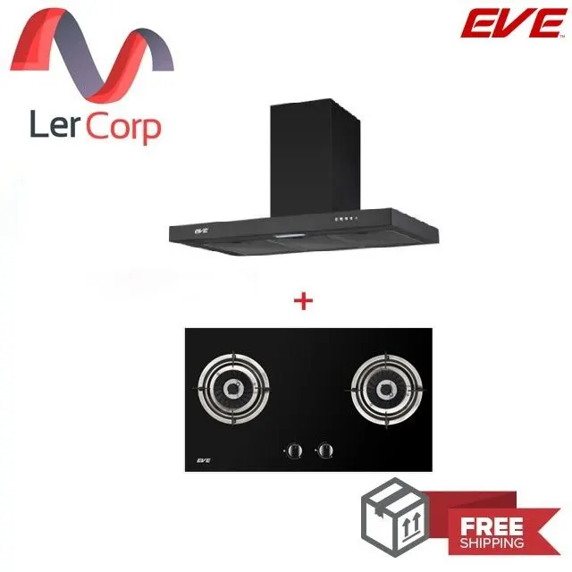 (EVE) HC-SHADOW-90 PLUS Range Hood + FURY 2B Gas Cooktop with Free 1.5m Ducting