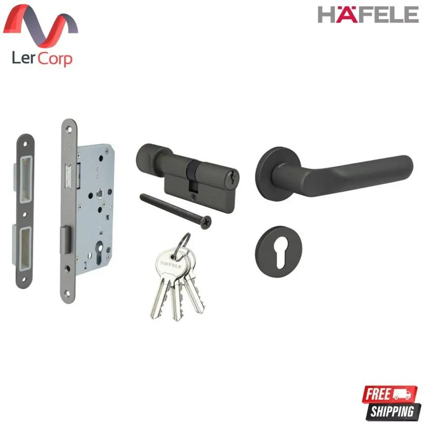 (Hafele) Magnetic Lever Handle Set (Entrance Door Model) B (Aluminium) Dark Brown (489.11.139)