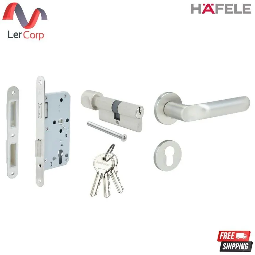 (Hafele) Magnetic Lever Handle Set (Entrance Model) B (Aluminium) Nickel Matt Satin (489.11.137)