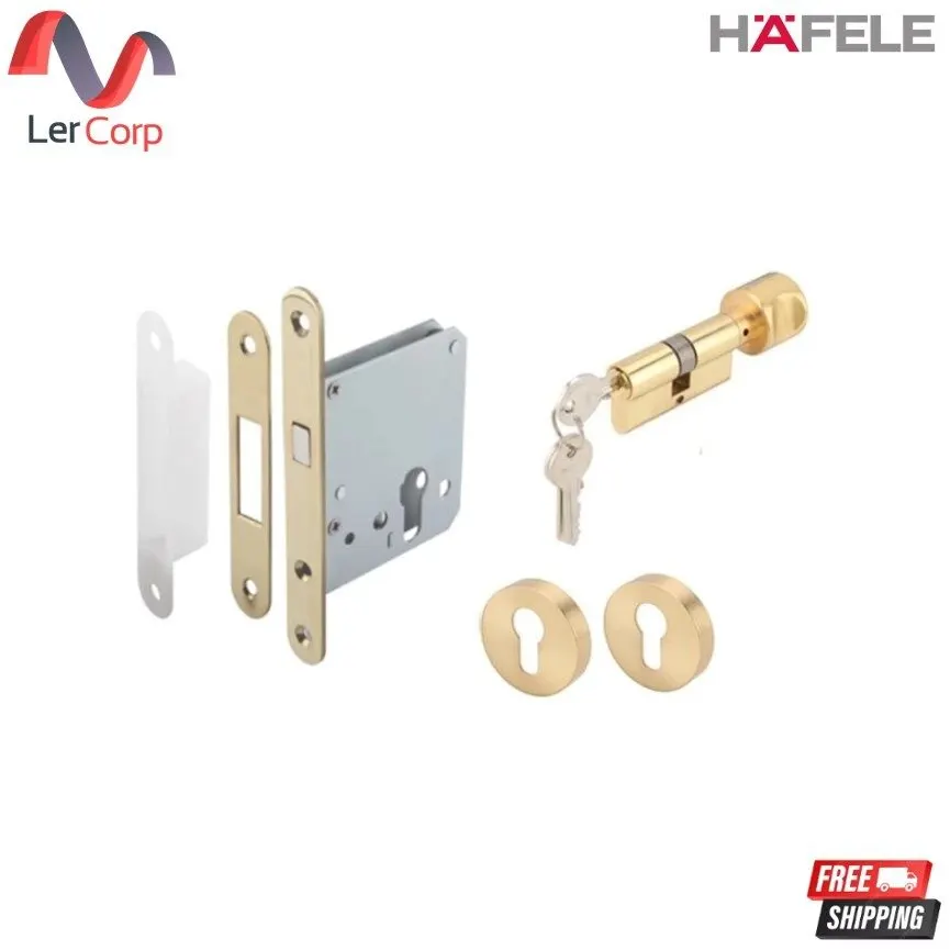 (Hafele) Stainless Steel Mortise Lock Cylinder Set with Locking Device, Premium Model, Sliding Door (499.65.011)