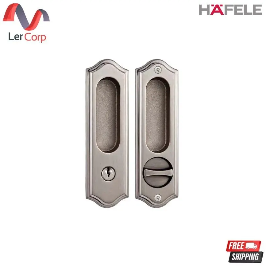 (Hafele) Zinc Alloy Sliding Door Handle with Lock Set, Standard Range (Entrance) Type A, Nickel Matte Black (499.65.040)