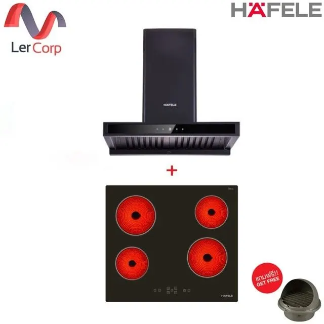 (HAFELE) Electric Cooktop Series 5 HH-406TE + Range Hood Plus+ Series BAYU 60 (533.83.992) Free Insect Screen