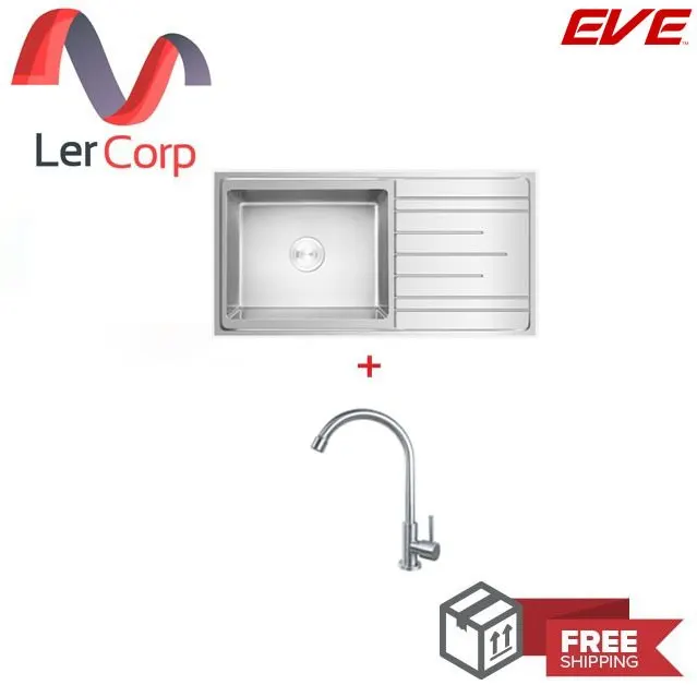 (EVE) ซิงค์ล้างจานสแตนเลส 1 หลุม 1 ที่พักจาน DELTA 1000/500 LH + ก๊อกน้่ำเย็น รุ่น Belle