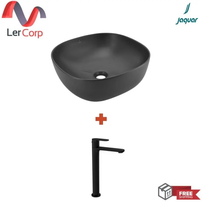 (JAQUAR) Counter Top Basin JDS-BLM-25911 + Tall Single Basin Faucet OPP-BLM-15021PM Black Matt
