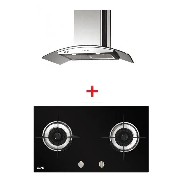 Built-in Gas Stove Model HB75-2SSR/BG + Wall-mounted Range Hood Model HC-CVGH-90