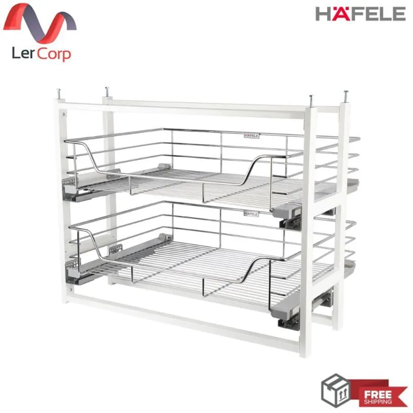 (HAFELE) Smooth Mesh Basket and Frame Set for Concrete Kitchen, Double Door Opening