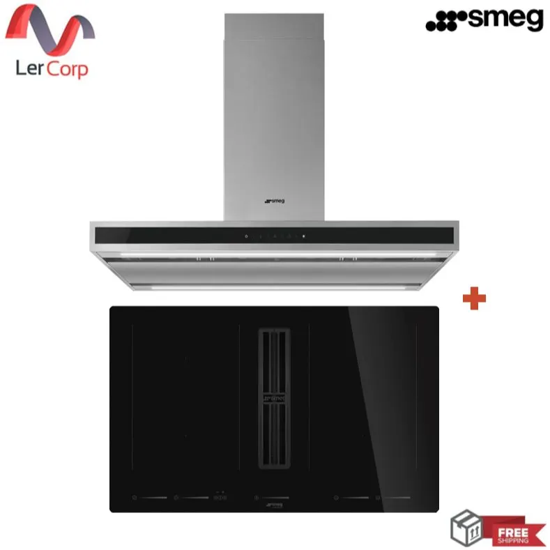 (Smeg) Island Range Hood KLTI9L4X + Induction Hob with Integrated Hood Model HOBD682D2