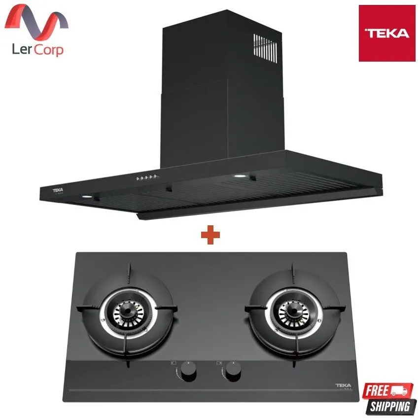 (Teka) LINEA LDH 90 BK 90 cm Hood + 2-Burner Glass Built-in Gas Cooktop Model GD 73.1 2G 72 cm Black