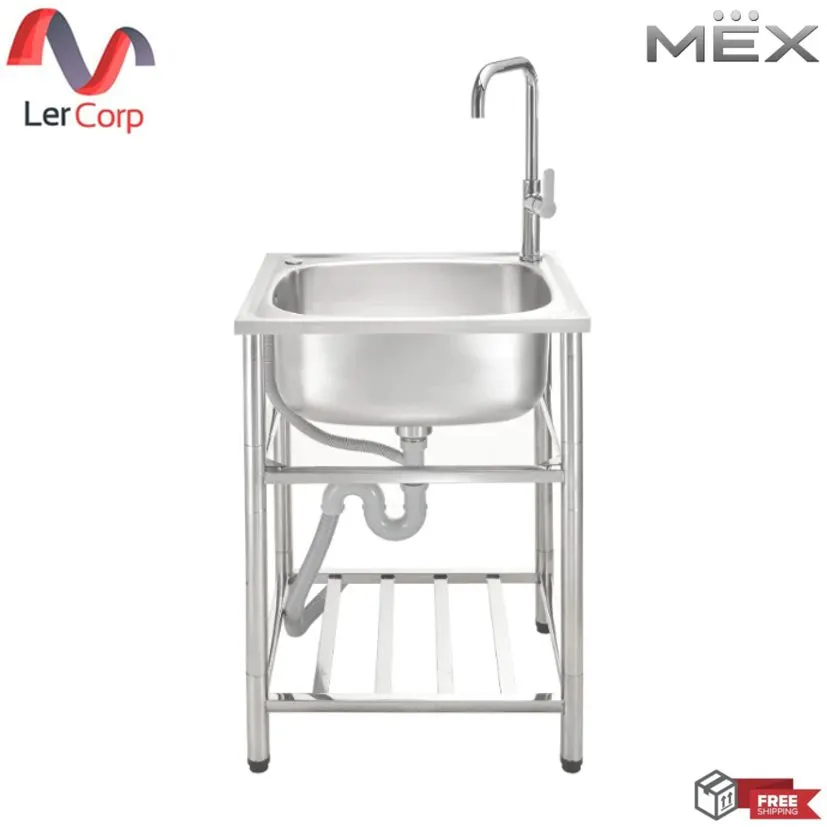 (Mex) Single Bowl Sink with Stand 60 x 50 cm, Stainless Steel AISI 304 0.4 mm, Model PSE60