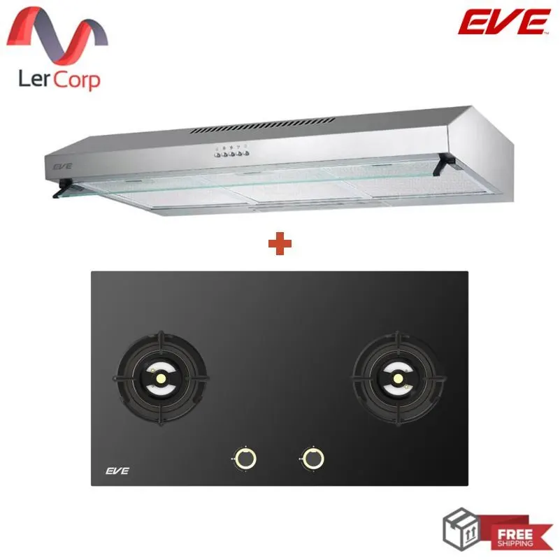 (Eve) Standard Range Hood HF-HSM102AT-90 + 2-Burner Glass Built-in Gas Hob HB78-SBH289BG.1NZ