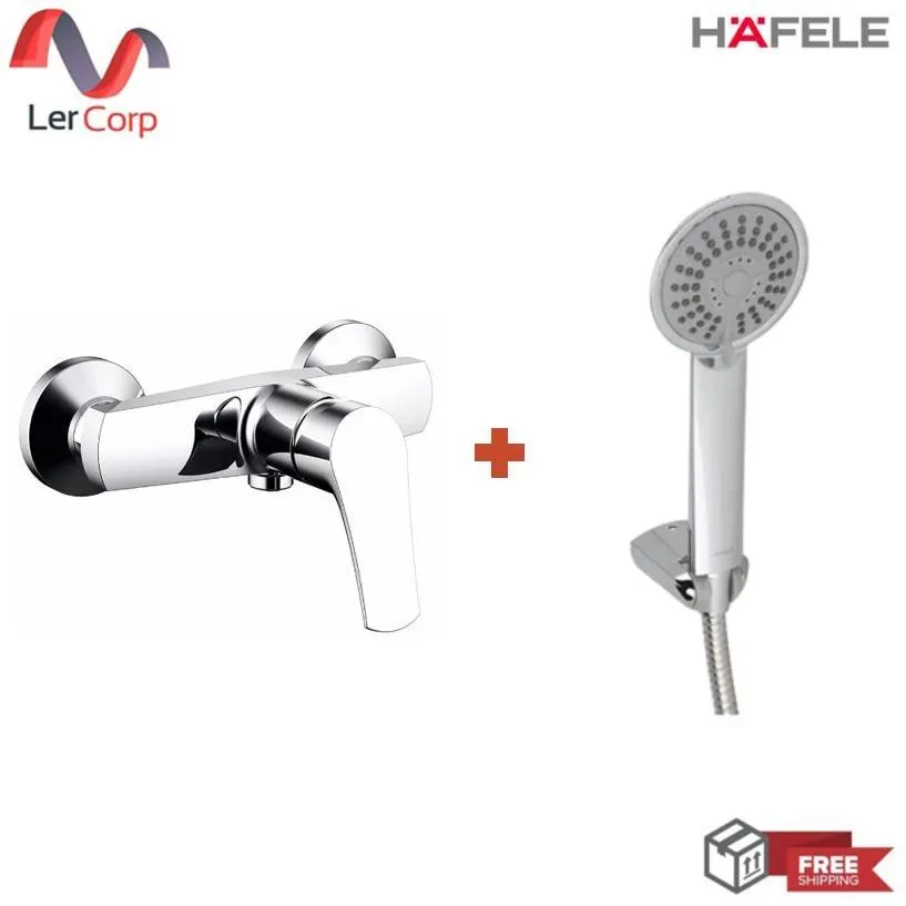 (Hafele) Wall-mounted shower mixer - DANUBE (495.61.079) + hand shower set with hose and holder, 3-level adjustable