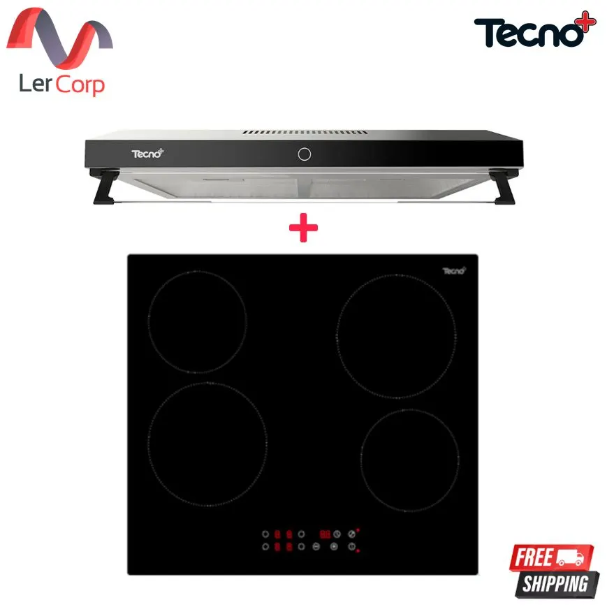 (Tecno) Range Hood TNP HDS 6048 DG + 4 Burner Electric Ceramic Hob Built-in Model TNP VT 4059 MN