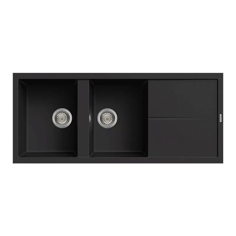 Double Bowl Single Drainboard Sink Synthetic Granite Black NES21BL