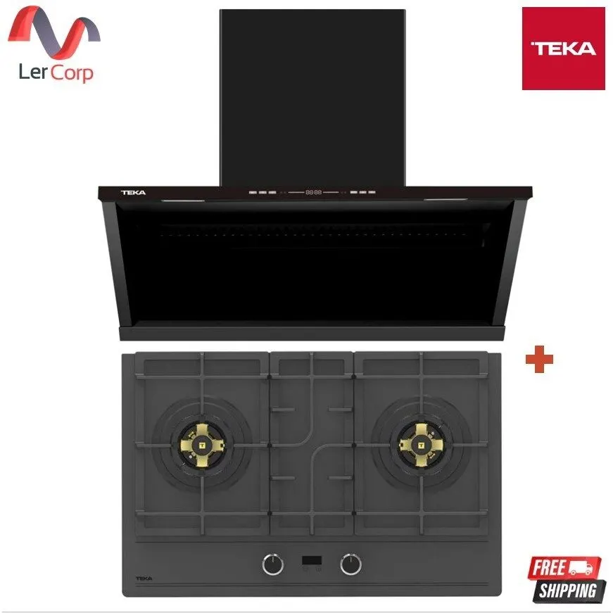 (Teka) Wall-Mounted Range Hood Model DVW 97560 C 90 cm + 2-Burner Built-in Gas Cooktop Model GTI 78 2G AI AL TRB 78 cm