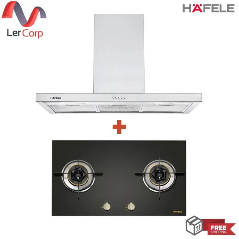 (HAFELE) Gas Cooktop Series 3 PHOENIX + Standard Wall-Mounted Range Hood Series AQUILO (495.07.123) Free 1.5 Meter Air Duct
