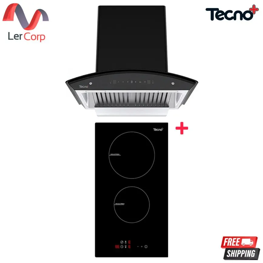 (Tecno) TNS HD 60 MA/B+ Hood with TNP VT 2029 DG Ceramic Electric Cooktop 2 Burners Built-in