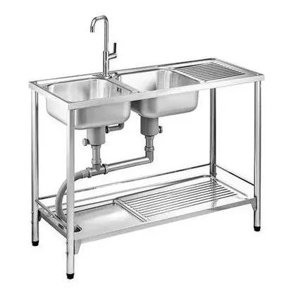 (MEX) Two-Bowl One-Drainboard Kitchen Sink Model PSB1200ML with Stand and Dish Rack, Free Cold Water Tap Included