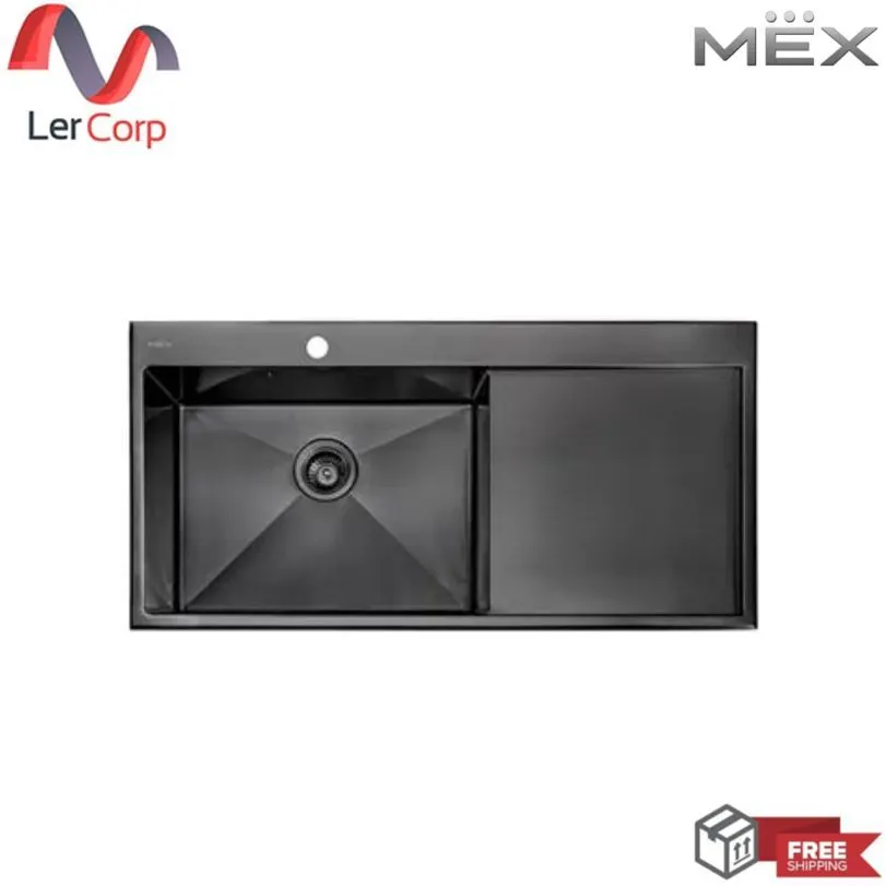 (MEX) Square Undermount Single Bowl Kitchen Sink with Single Drainboard Model SCD1001GM