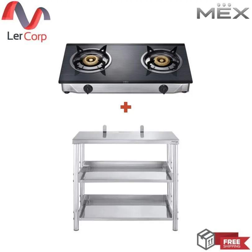 (MEX) Special Set Glass Base 2-Burner Gas Stove with Stand Model PC577I3 + SH8071-1