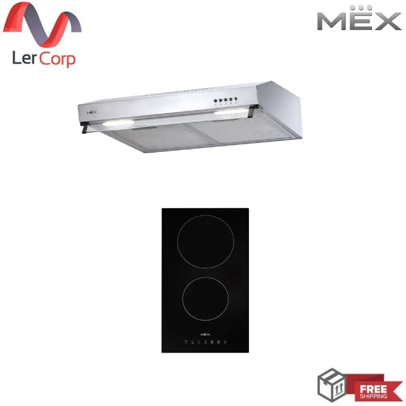 (MEX) 2950X60+HVC232 Range Hood 60 cm Set with 2-Burner Ceramic Electric Cooktop