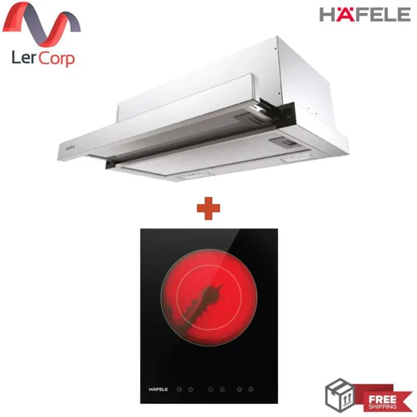 (Hafele) Slimline Rangehood Series 5 WINDY + Ceramic Glass Electric Hob Plus TRAVERS Series (495.07.512)