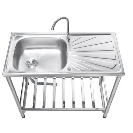 (MEX) Single Bowl Single Drainboard Sink PST100 Stainless Steel with Stand, Dish Rack, and 3-Sided Backsplash, 3.5 inch Drain, Free Cold Water Faucet