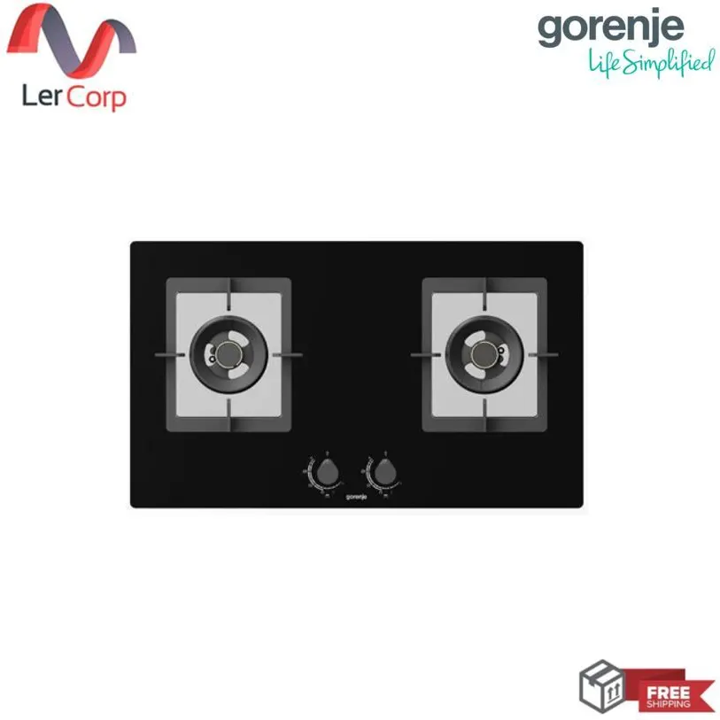 (Gorenje) Gas Cooktop 2 Burners Brass Burner Heads 5-Layer Tempered Glass Black GTW722B-TH