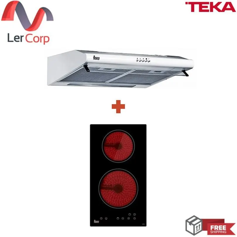 (TEKA) 60 cm Range Hood C 605 SS + 2-Burner Ceramic Glass Cooktop VE 2 NK