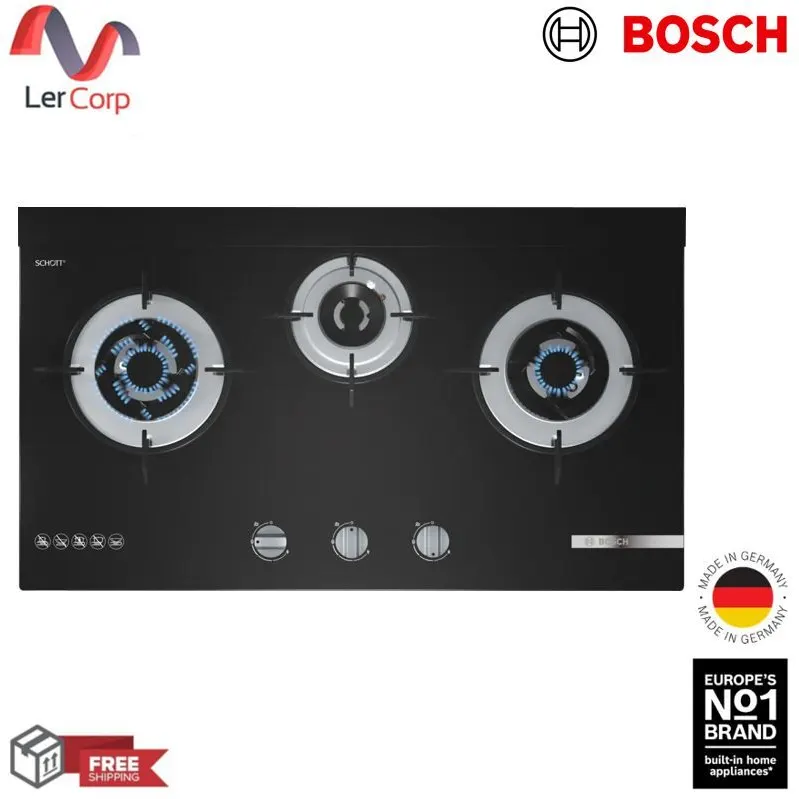 (BOSCH) Serie 4 Gas Cooktop 3 Burners 78 cm Tempered Glass Counter-Mounted Model PMD83A31AX