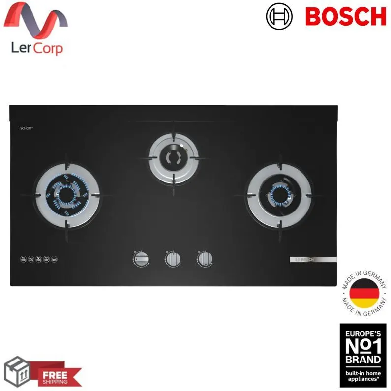 (BOSCH) Serie 4 Gas Hob 3 Burners 90 cm Tempered Glass Countertop Installation Model PMD93A31AX