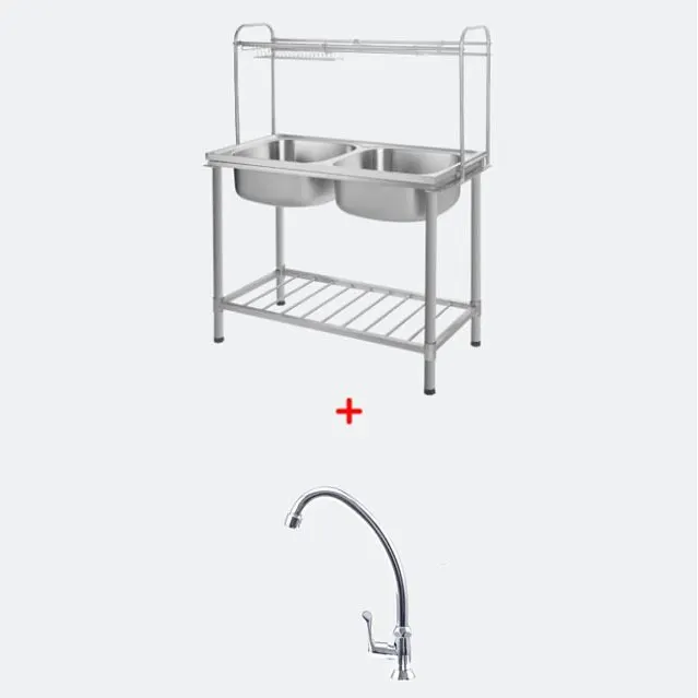 (EVE) 2-Bowl Kitchen Sink with Stand and Dish Rack NOAH 1000/500 Free Othello Cold Water Tap