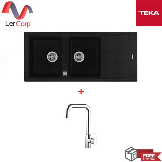 (TEKA) Synthetic Granite Sink 2 Basins 1 Drainboard Stone 80 B-TG 2B 1D AUTO + Cold Water Tap Model SKT