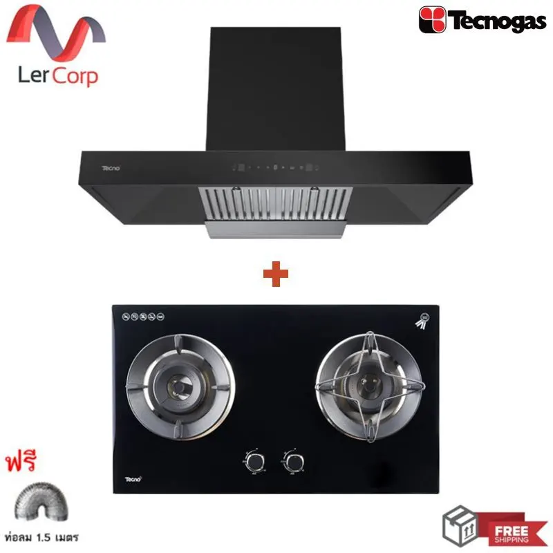 (Tecno) 90 cm Pyramid Range Hood TNS HD 90 MA/B + 2-Burner Built-in Gas Cooktop TNP HB 207846 GB with Free 1.5 m Air Duct