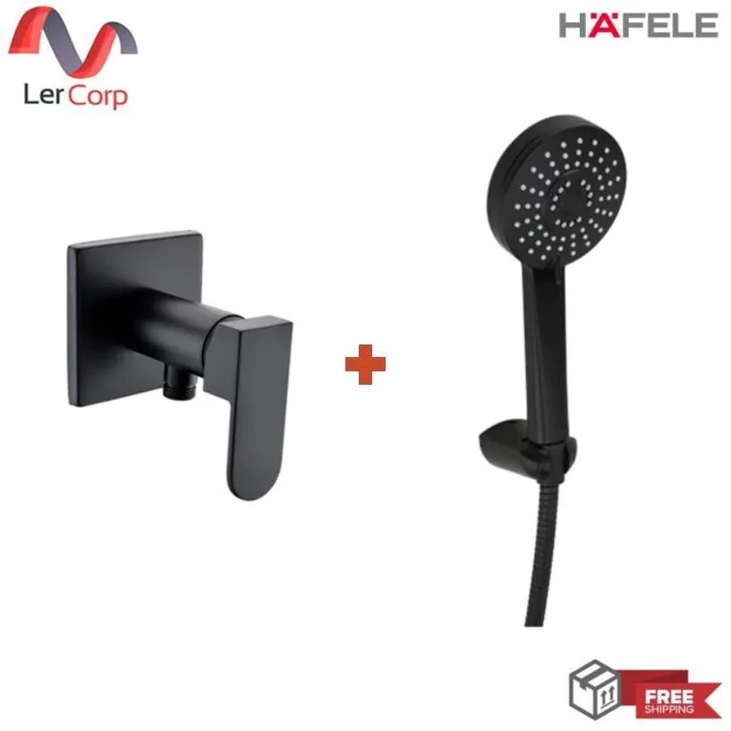 (Hafele) Single Lever Shower Tap, Wall Installation KAPPA + 3-Level Adjustable Hand Shower, Black Matt (485.60.212+495.60.629)