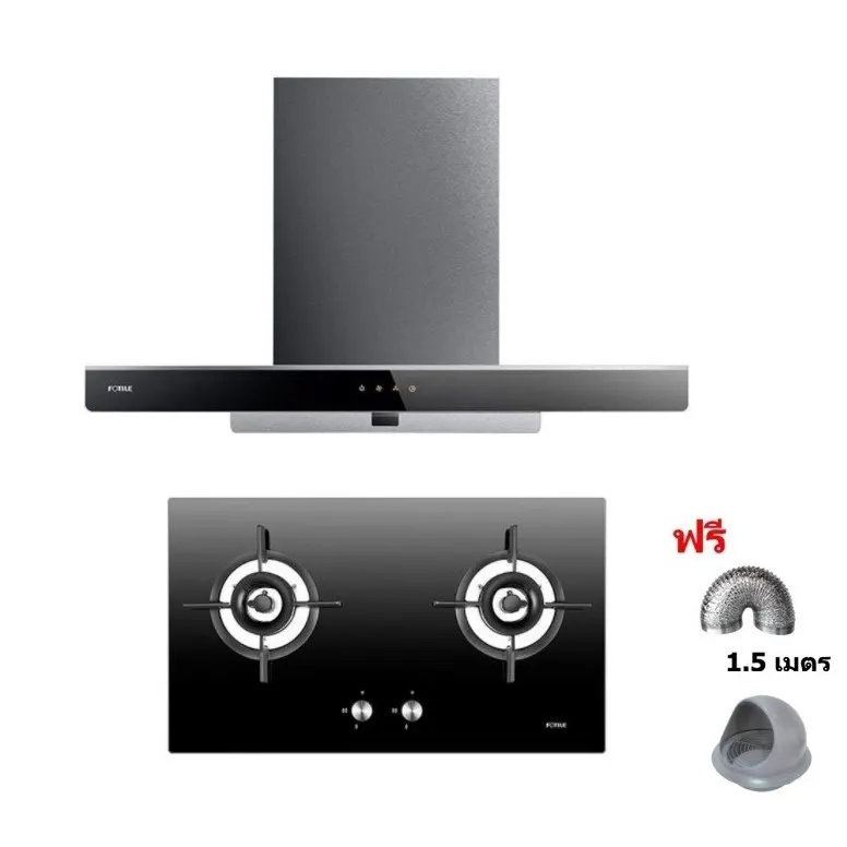 (Fotile) Built-in 2 Burner Gas Stove + Chimney Hood GHG78211+EMS9028 Free Air Duct, Insect Cover and More