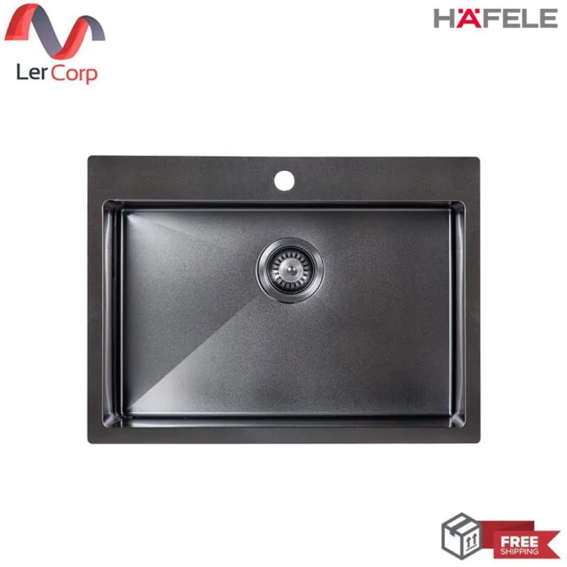 (Hafele) Top Mount Single Bowl Kitchen Sink Armor Series Black Titanium Nano (495.39.471)