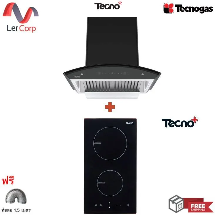 (Tecno) Pyramid Cooker Hood 60 cm TNS HD 60 MA/B + 2 Burner Induction Cooktop Model TNP ID 2030 DG