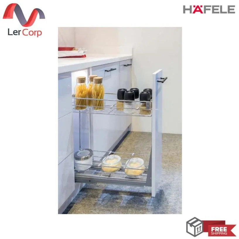 (Hafele) Narrow Cabinet Pull-Out Basket Set 200 mm Stainless Steel 304 Polished (495.35.315)(547.10.021)