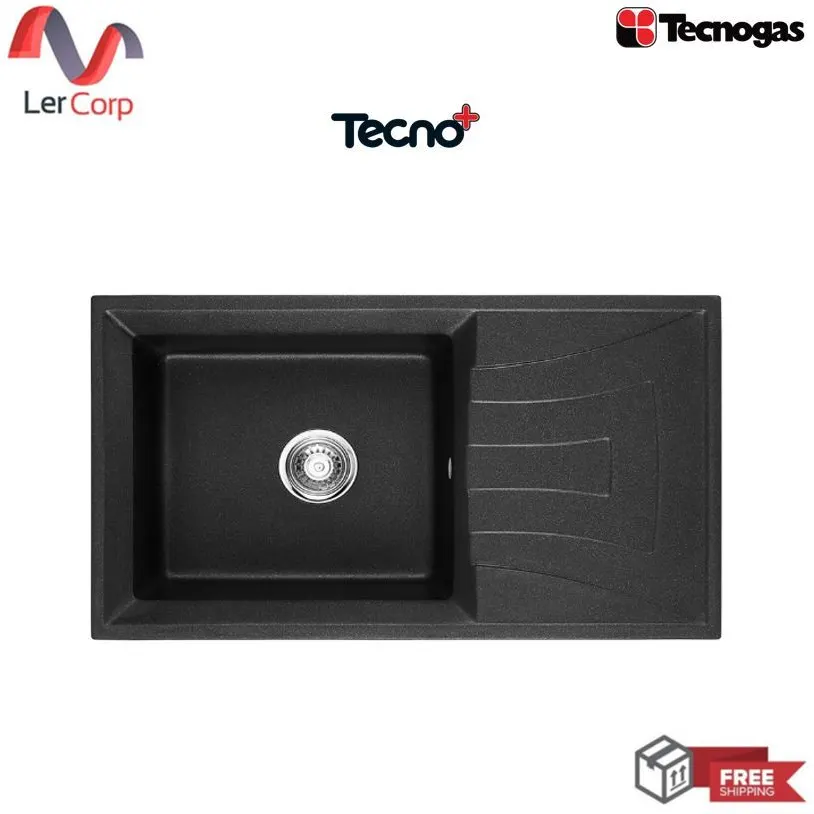 (Tecno) Granite Kitchen Sink 1 Bowl 1 Drainboard Undermount Tecnoplus Model TNP GIN 1B1D BLACK Size 86 cm. Depth 20 cm.