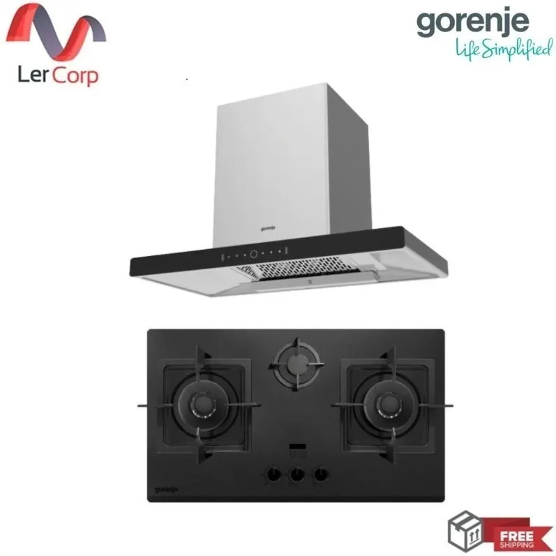(Gorenje) Range Hood PWHT94XGB + Gas Cooktop GHI3BG-TH Free 1 Meter Duct