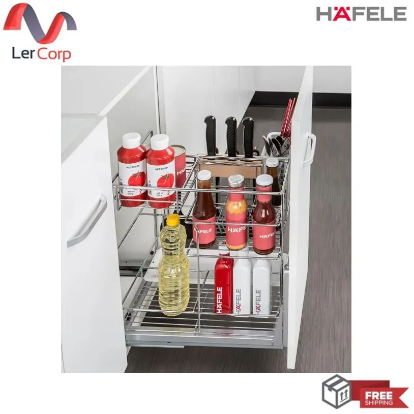 (Hafele) Front Pull-Out Multi-Functional Basket for 300 mm Cabinet, Stainless Steel 304 Polished Finish (495.35.299)(549.34.053)