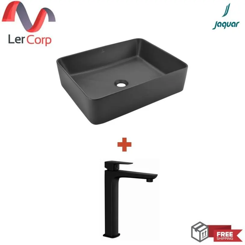 (JAQUAR) Countertop Basin JDS-BLM-25907N + Tall Spout Mixer Tap KUP-BLM-35005BPM Black Matt