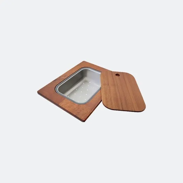 Wooden Chopping Board + Stainless Steel Colander D400 (Twin chopping board WCB317420)